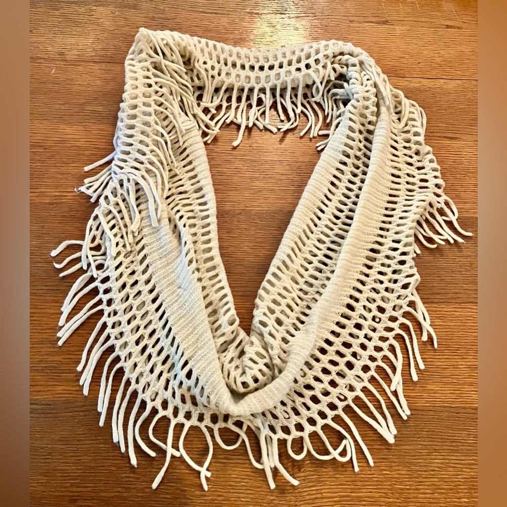 Elegant Cream Fringe Scarf